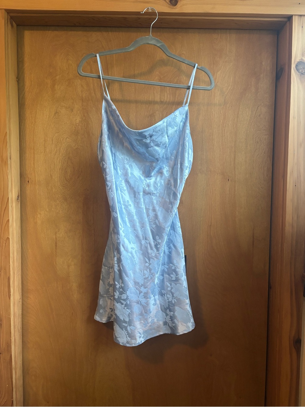 Light Blue Floral Satin Slip Dress